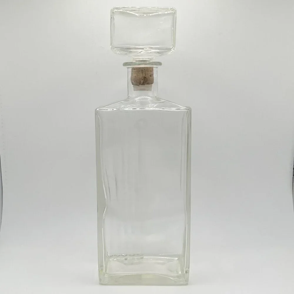 Vintage MCM Thatcher Clear Glass Decanter Rectangular Ribbed W/ Stopper Barware